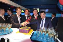 The traditional cut of the cake! With Jose Maria Barnils, Antoni Guil, and Jordi Monturiol